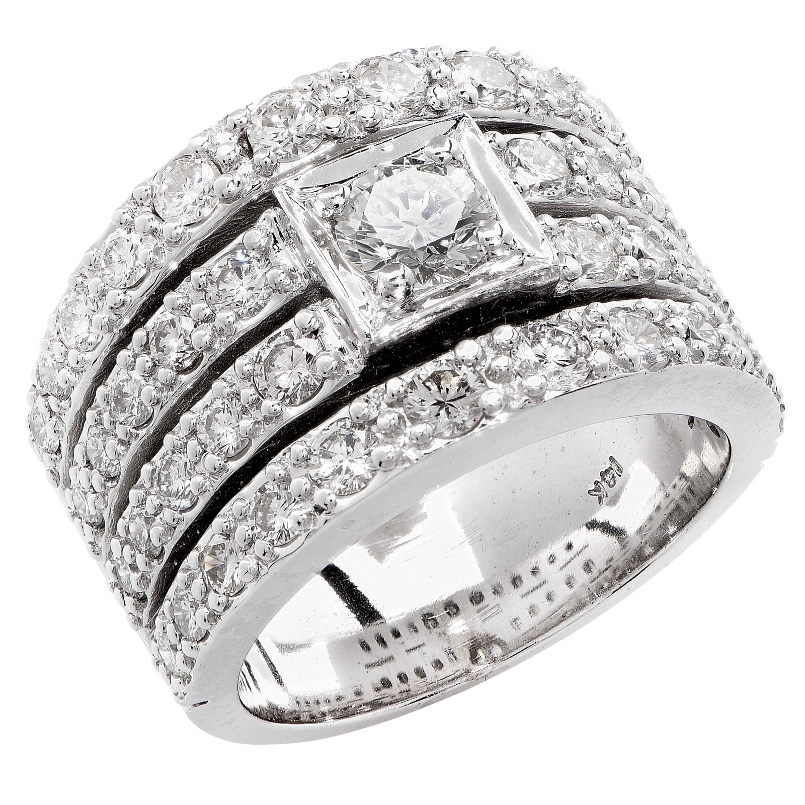 2.55 Carat Four Row Diamond Gold Band Ring