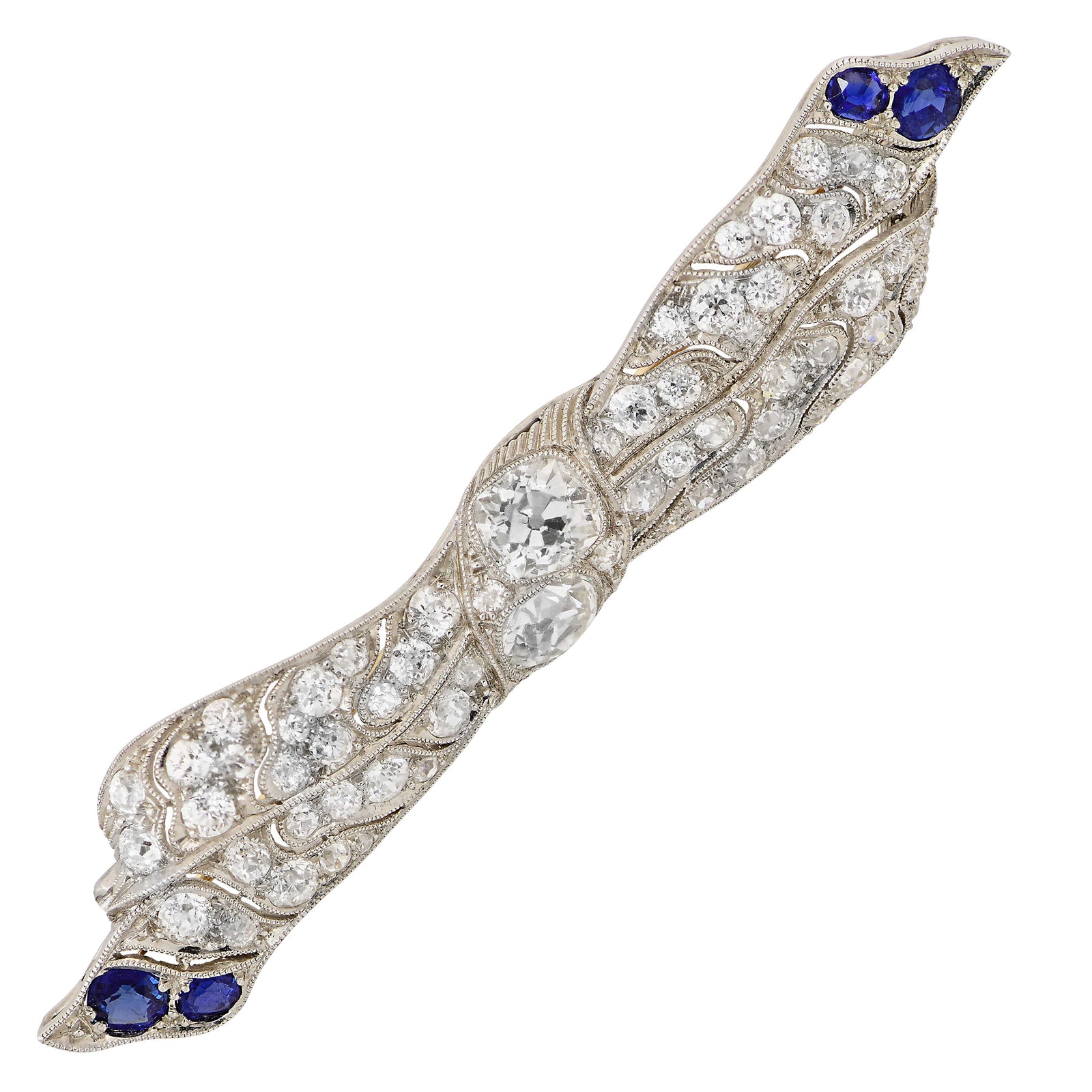 Diamond and Sapphire Edwardian Ribbon Platinum Brooch