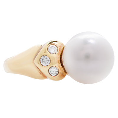 11.5 mm Cultured Pearl Diamond Gold Ring