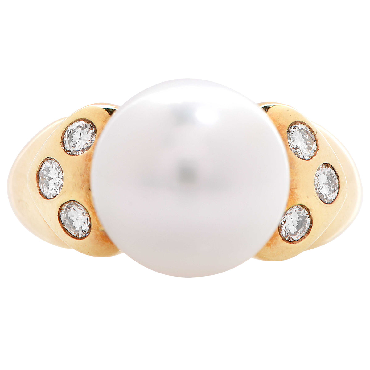 11.5 mm Cultured Pearl Diamond Gold Ring