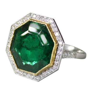8.5 Carat Emerald Diamond Gold Platinum Ring