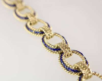Blue Enamel 18 Karat Yellow Gold Link Bracelet