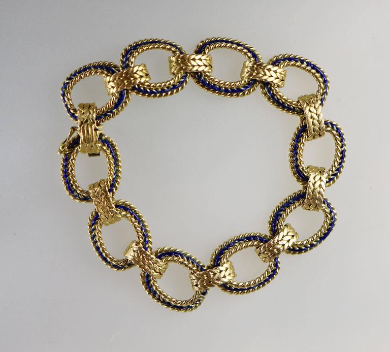 Blue Enamel 18 Karat Yellow Gold Link Bracelet