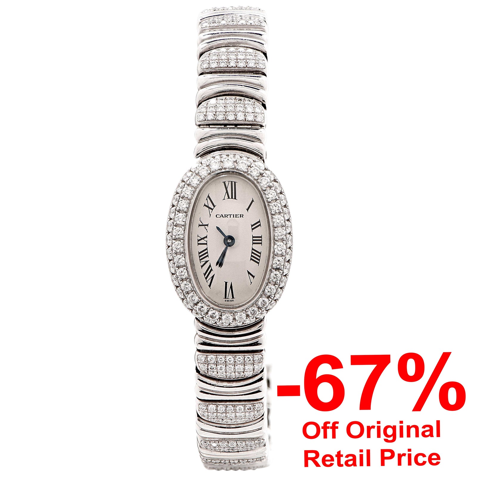 Cartier Baignoire Mini Ladies Diamond White Gold Bracelet Watch