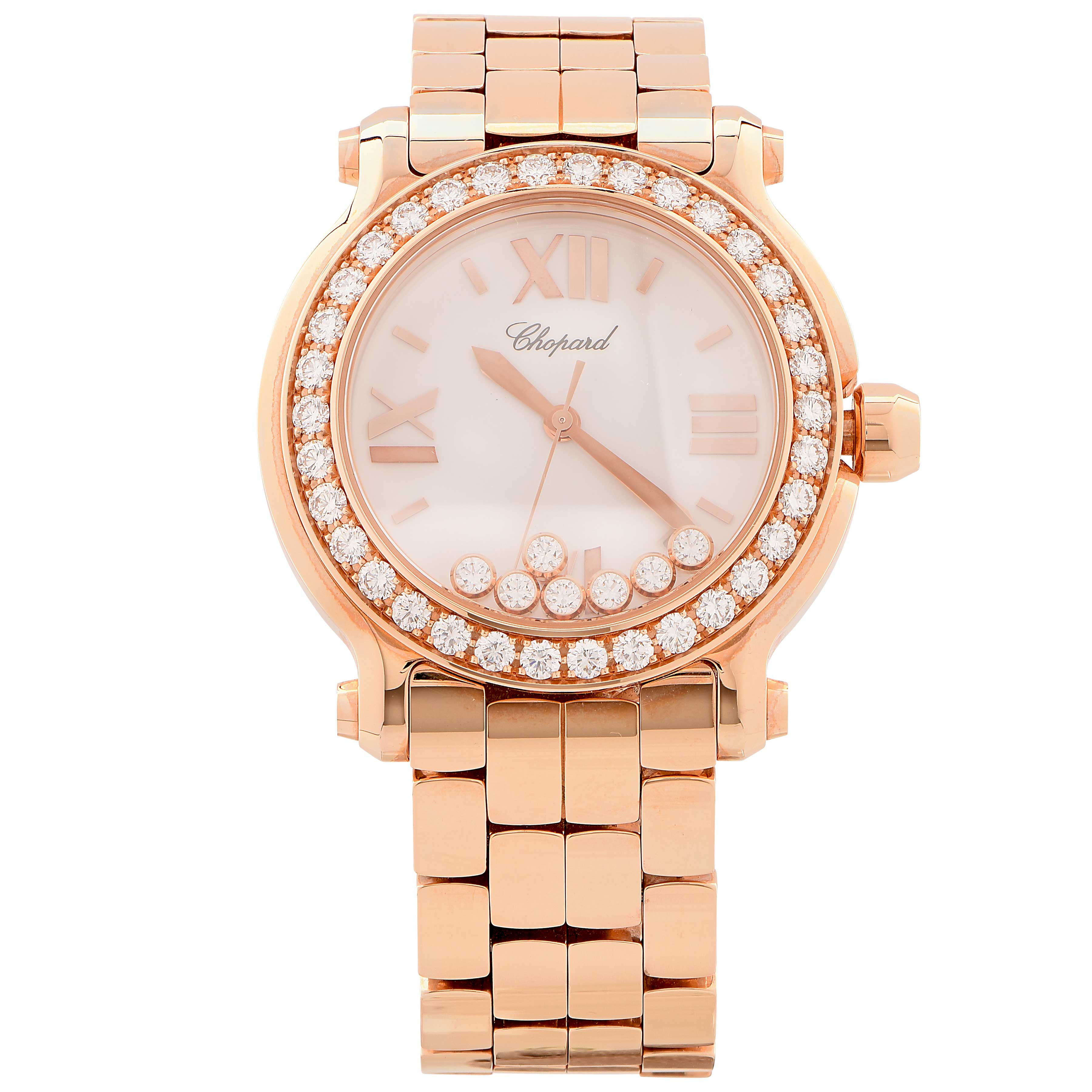 New Chopard Ladies Rose Gold Happy Sport Quartz Wristwatch Ref 277481-5001