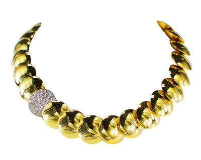 1990s High Polish Gold and Diamond Reversible Necklace