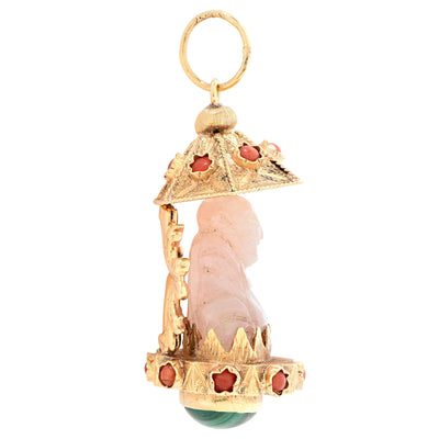 Pink Jade Coral Beads Gold Buddha Pendant
