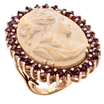 Lava Cameo and Garnet Gold Ring.