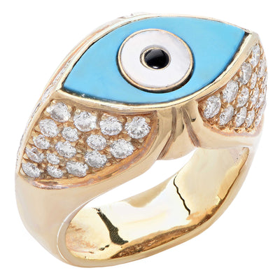 Evil Eye Turquoise Diamond Gold Ring