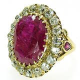 12 Carat Natural Ruby 3.5 Carat Diamond Cluster Ring